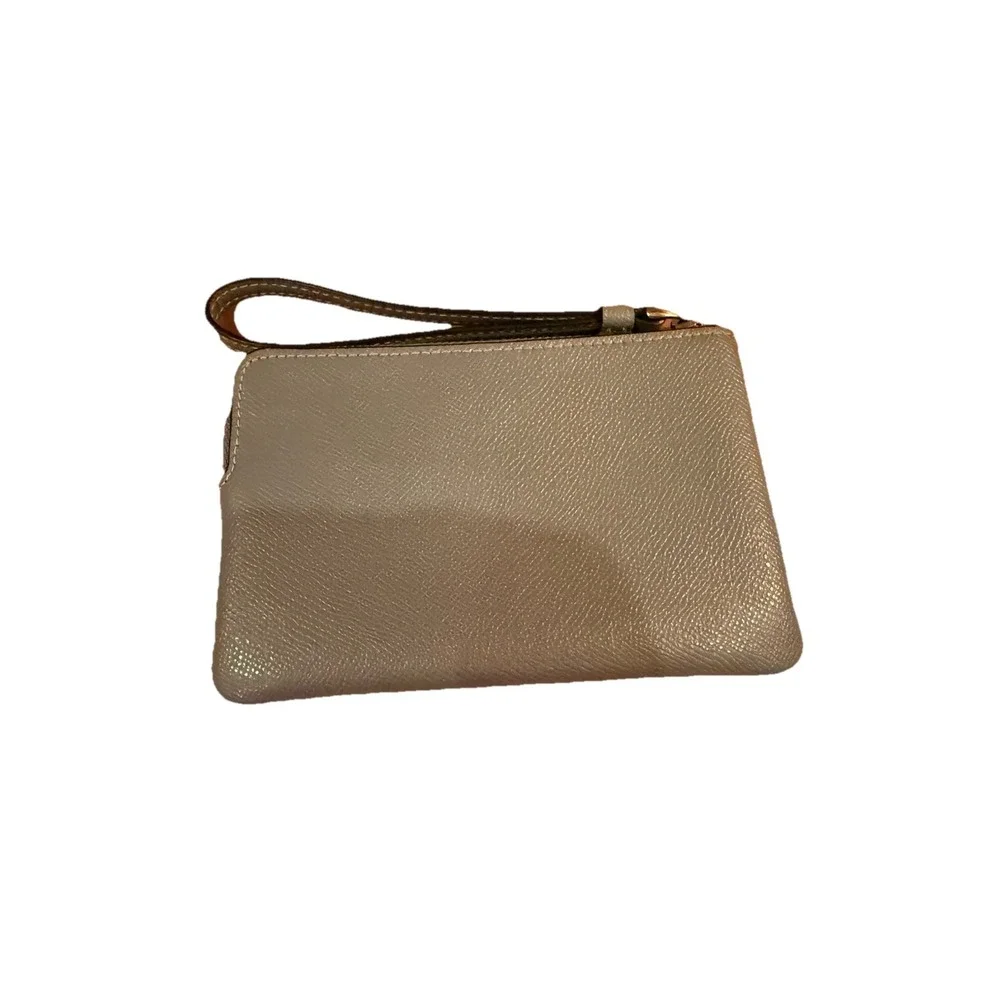 Coach Corner Zip Wristlet Wallet Taupe Crossgrain Leather Bag Chic - Picture 6 of 7
